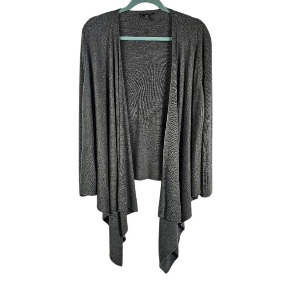 Eileen Fisher Merino Wool Drape Front Cardigan PM Gray Cascade Lagenlook Neutral